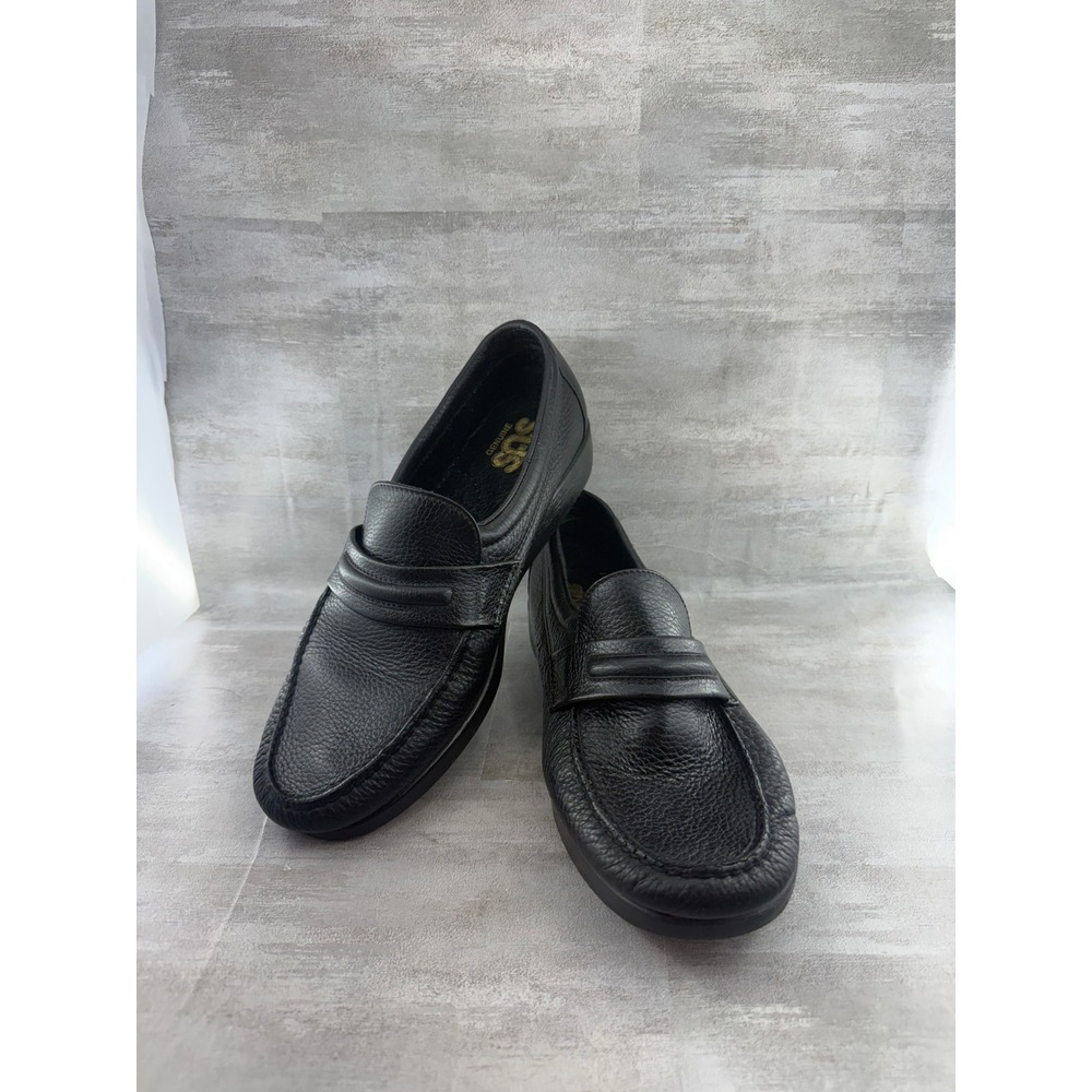 SAS Men Penny Loafer Black Pebbled Leather Slip On Shoes Sz 12.5W 420083